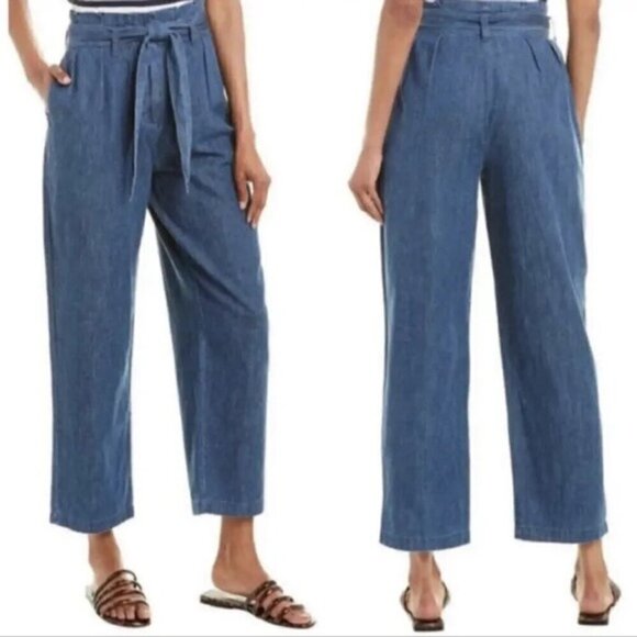 J. Crew Denim - J. Crew Paper-Bag Pant Chambray Denim Crop High Waist Wide Leg Tie Belt Pocket 8
